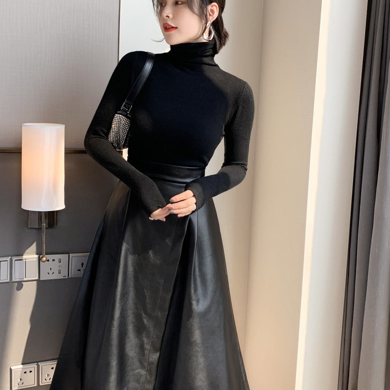 Black Mid-length Skirt With A High Waist And Slimming Hips