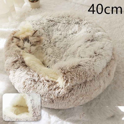 2-in-1 Pet Bed - Round Plush Winter - Amanluxe