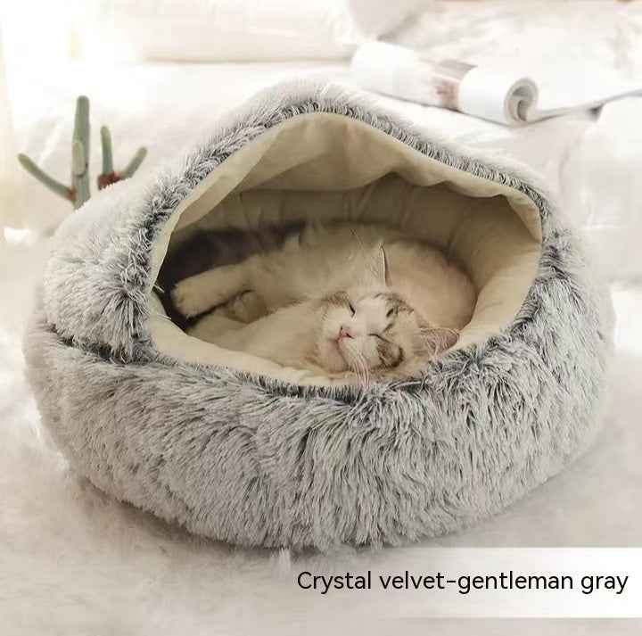 2-in-1 Pet Bed - Round Plush Winter - Amanluxe