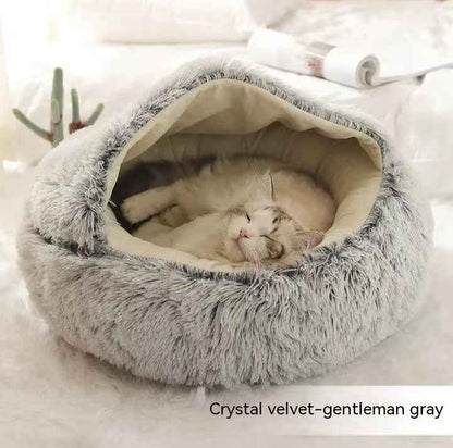 2-in-1 Pet Bed - Round Plush Winter - Amanluxe