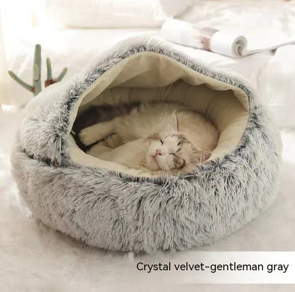 2-in-1 Pet Bed - Round Plush Winter - Amanluxe