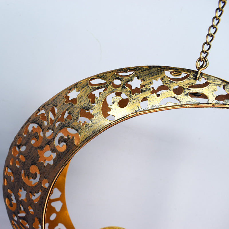 Solar Wrought Iron Hollow Moon Wind Chime Lamp