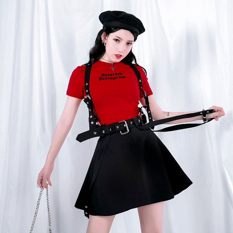 Double straps, three kinds of wearing punk metal strap skirts
