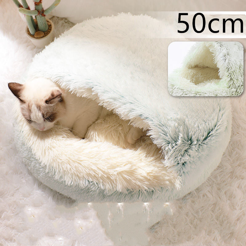 2-in-1 Pet Bed - Round Plush Winter - Amanluxe