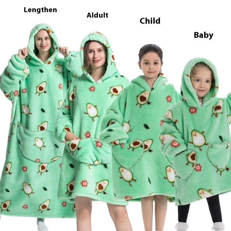 Lazy Blanket Hooded Lengthened Bare Thickened Women's Home Pajamas