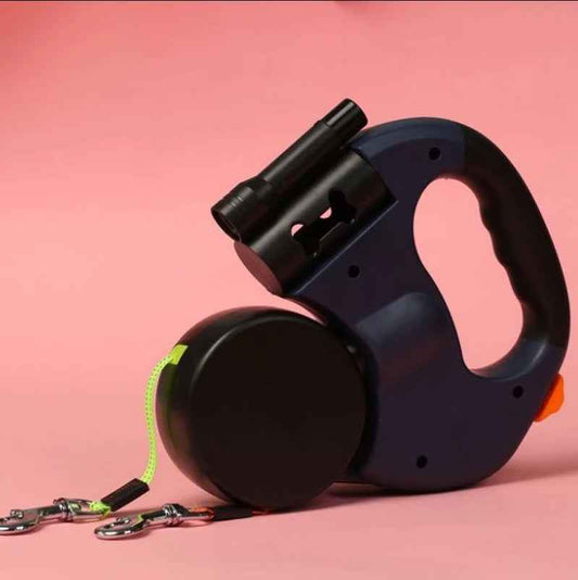 Dual Pet Leash with Flashlight & Bag Dispenser - Amanluxe