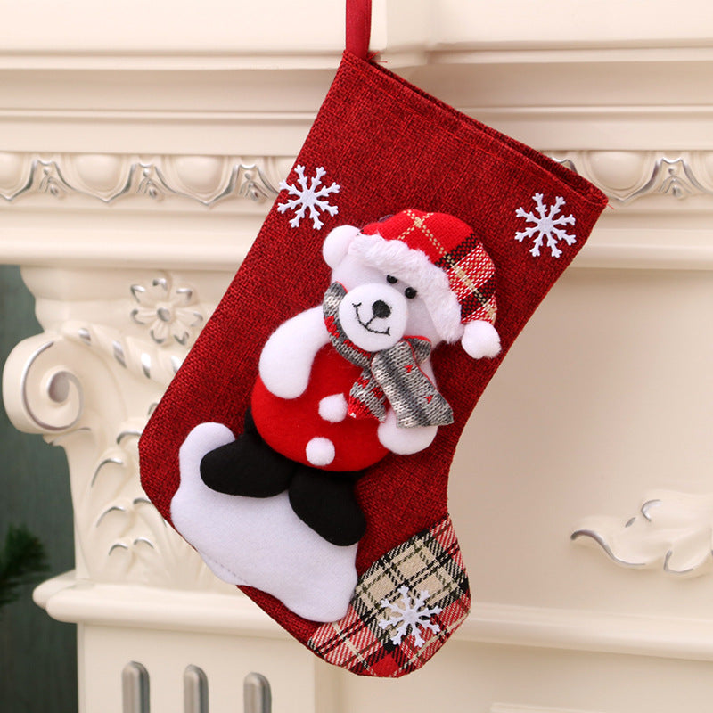 Medium Linen Socks Christmas Decorations Gift Bag