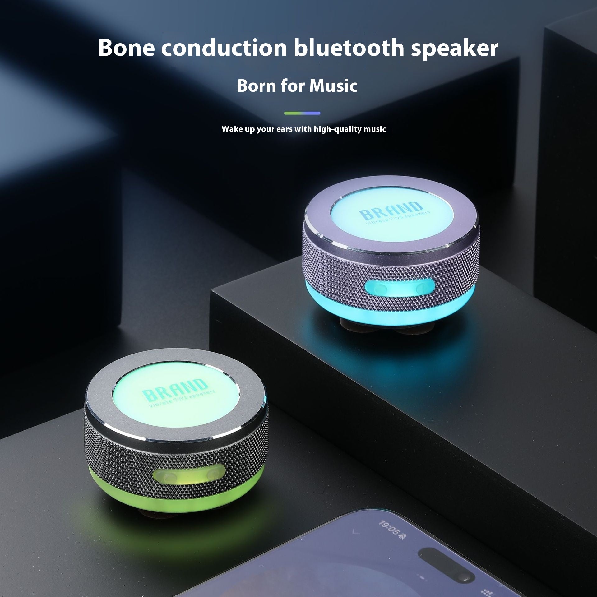 Small Wireless Bone Conduction Speakers Bluetooth Vibration Speaker With Color LED Light Portable Surface Adsorption Speaker
