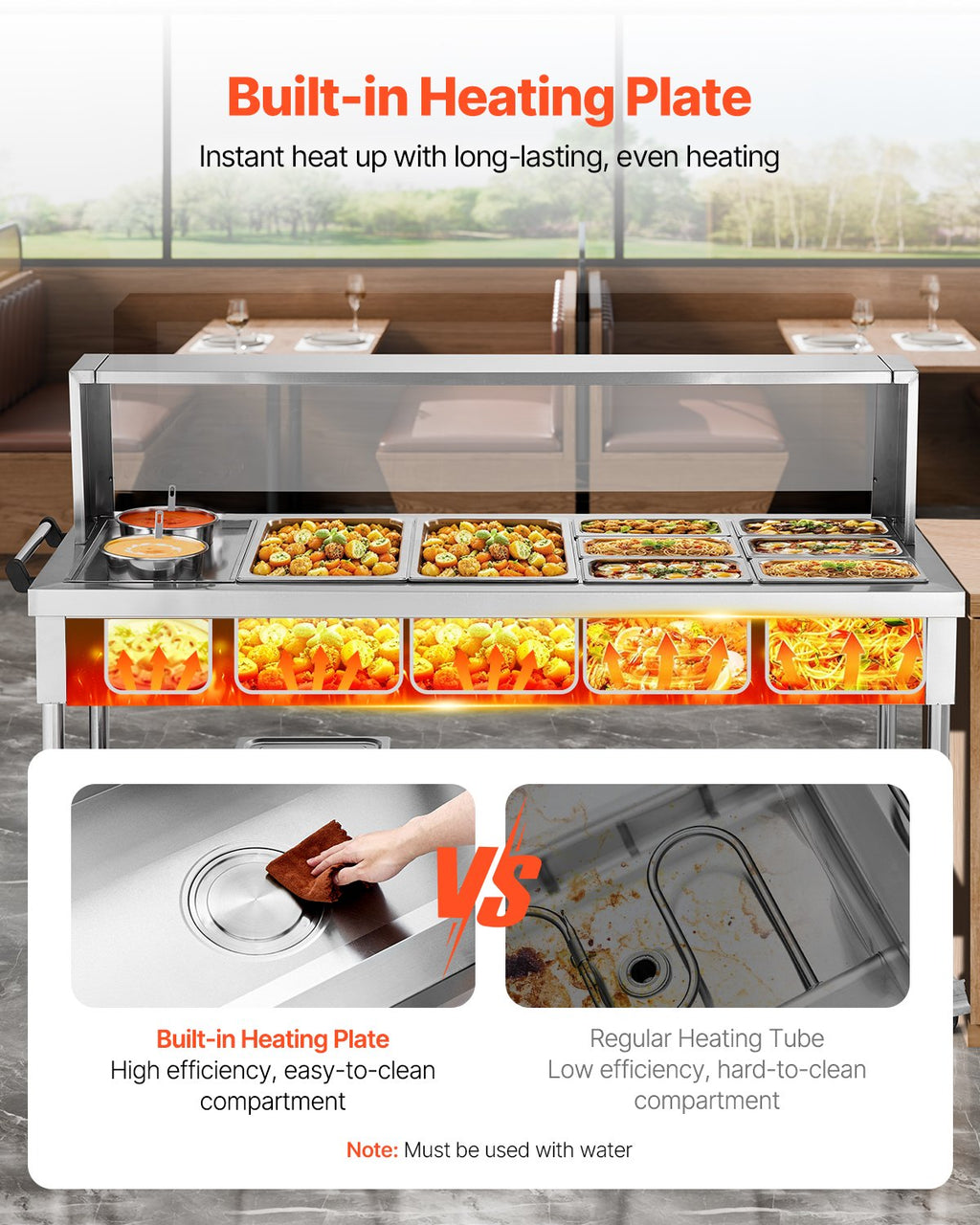 8 Pans + 2 Pots Commercial Food Warmer Steam Table With Undershelf Shield