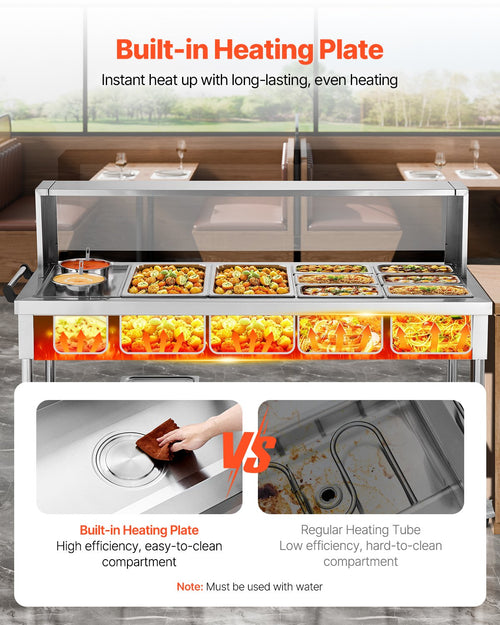 8 Pans + 2 Pots Commercial Food Warmer Steam Table With Undershelf Shield