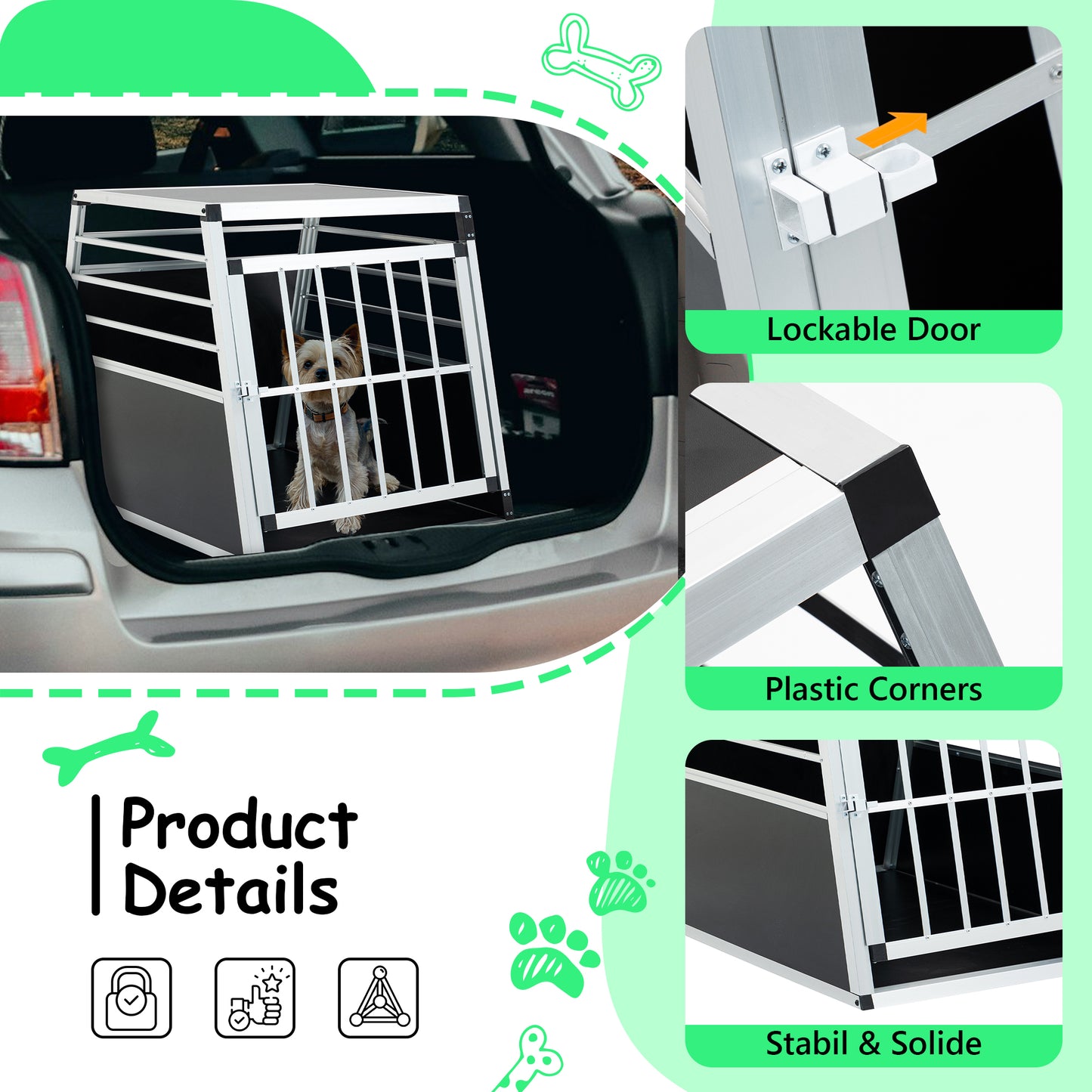 Aluminum Transport Case,  Aluminum Car Carrier, Travel Carrier, Suitable For Cats And Dogs, Black And Silver. - Amanluxe