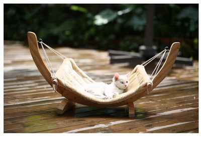 Cat Hammock Wooden Bed - Beige - Amanluxe