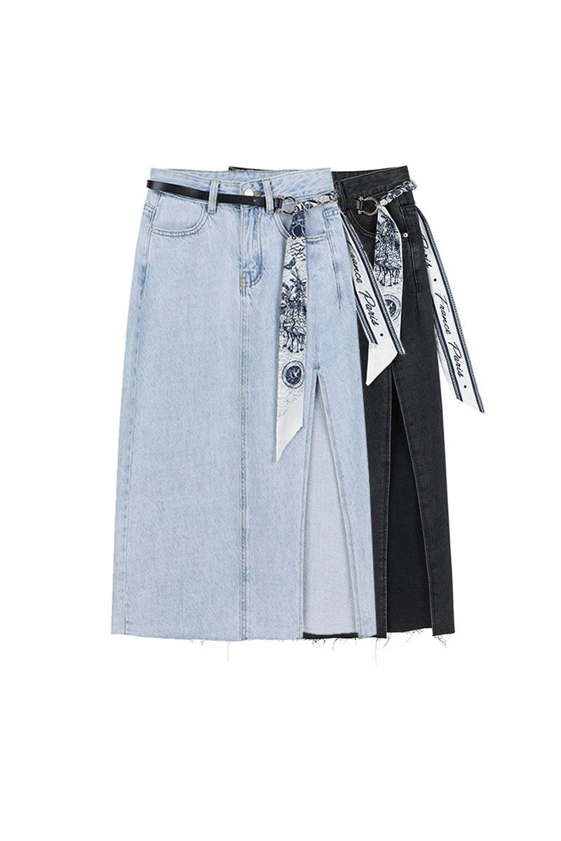 Design Sense Split Denim Skirt Female Summer High Waist