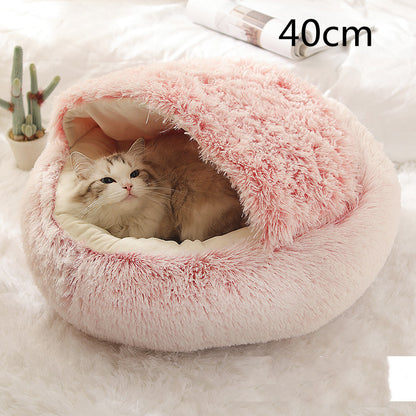 2-in-1 Pet Bed - Round Plush Winter - Amanluxe