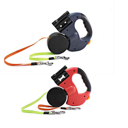 Dual Pet Leash with Flashlight & Bag Dispenser - Amanluxe