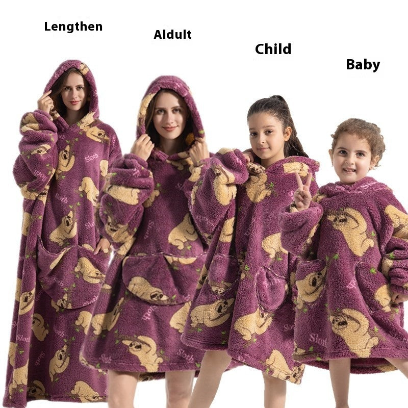 Lazy Blanket Hooded Lengthened Bare Thickened Women's Home Pajamas