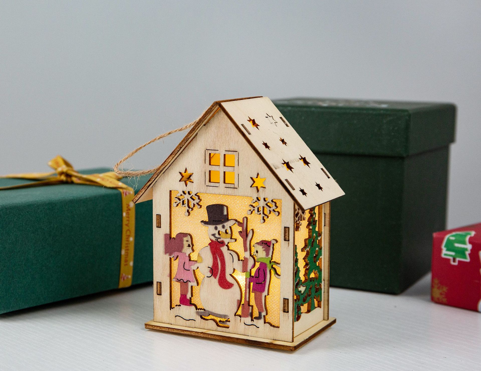 Christmas Decorations Wooden House Luminous Colored Cabin Decoration Ornaments