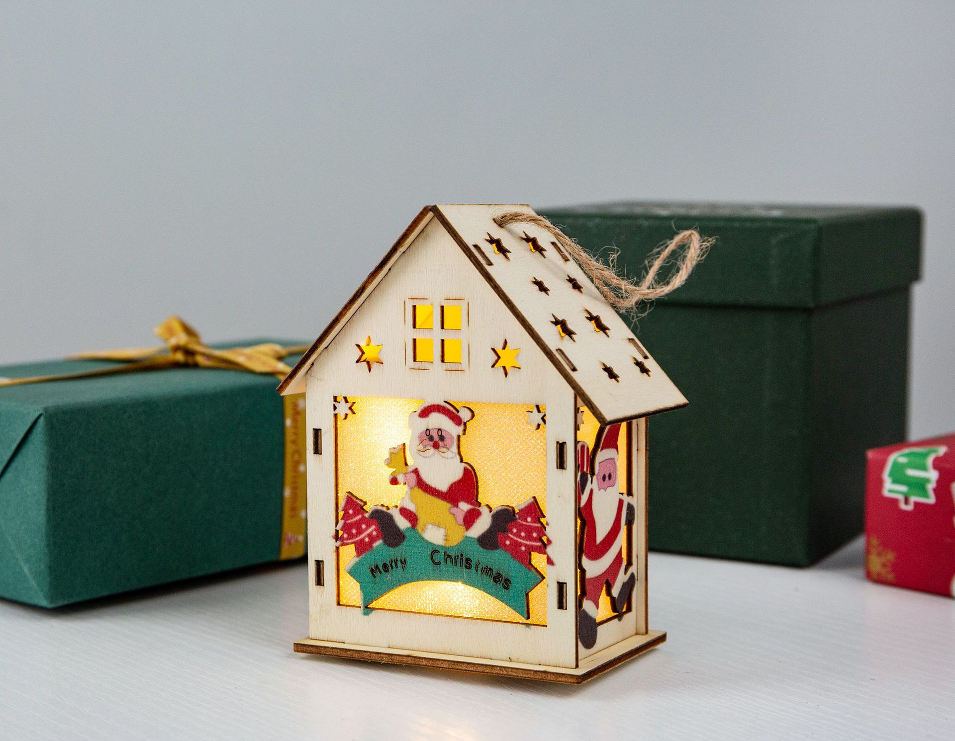 Christmas Decorations Wooden House Luminous Colored Cabin Decoration Ornaments