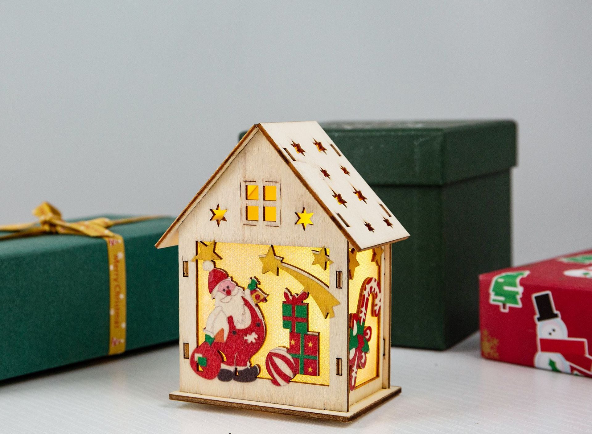 Christmas Decorations Wooden House Luminous Colored Cabin Decoration Ornaments