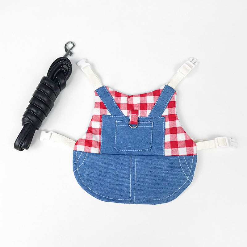 Pet Rabbit Clothes Denim Jacket Coat Small Animal Harness Leash Vest Bag