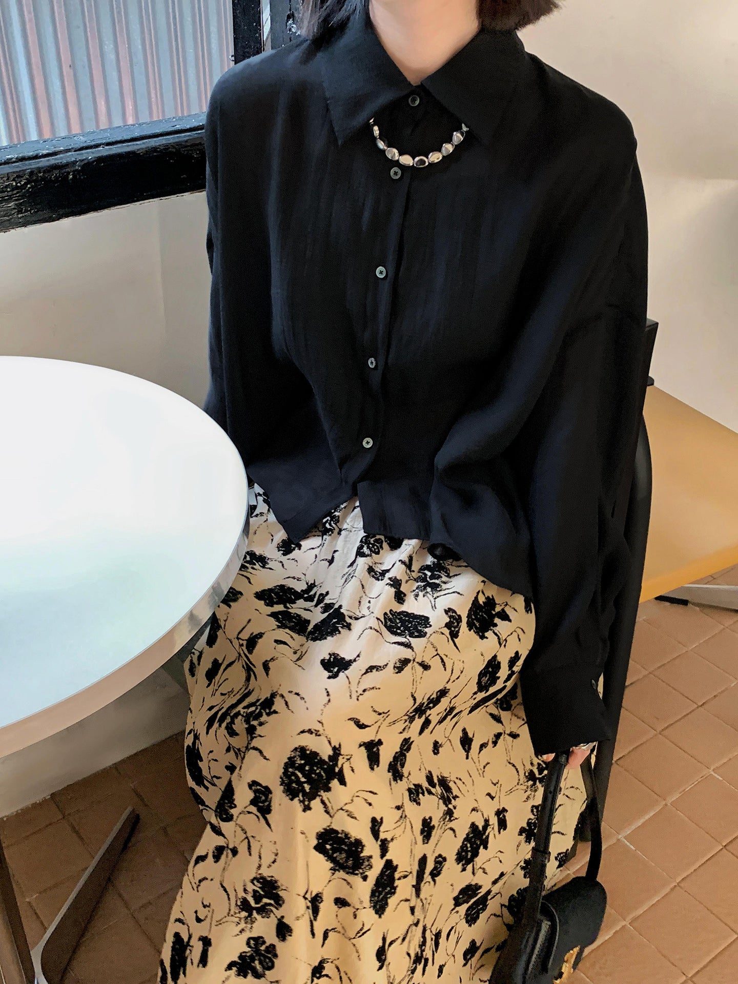 Retro High Waist Flocked Long A-Line Skirt