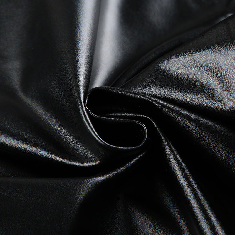 Stitching Ruffle Long Leather Skirt