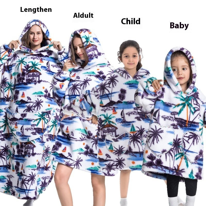 Lazy Blanket Hooded Lengthened Bare Thickened Women's Home Pajamas