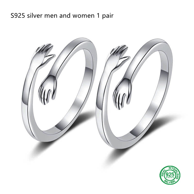 S925 Silver Hug Palm Finger Smooth Exquisite Couple Ring