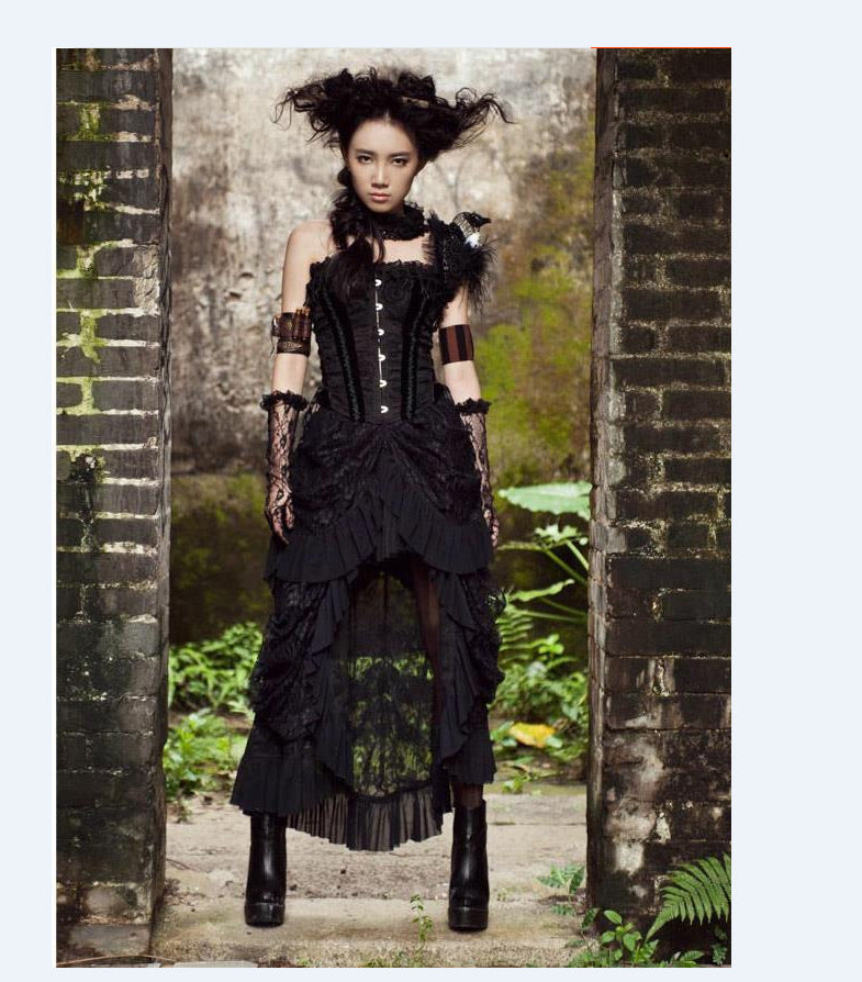 Gothic Long Skirts Banquet Birdtail Lace Dress