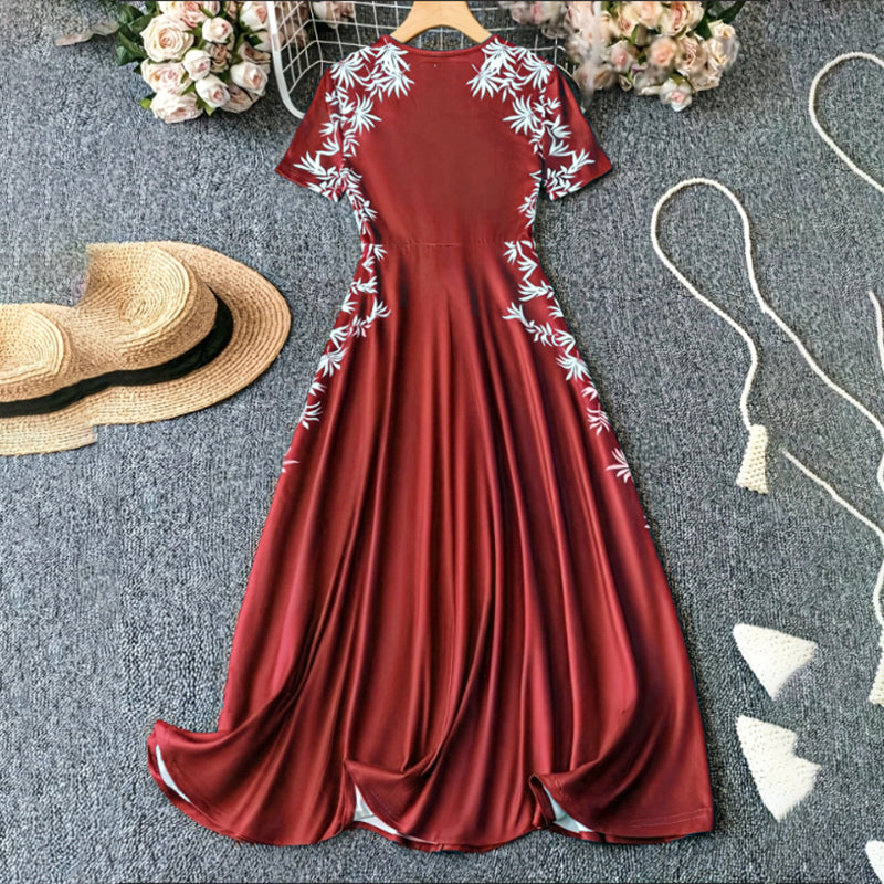 Women's Elegant Short Sleeve Maxi Dresses Casual Empire Waist Long Dress