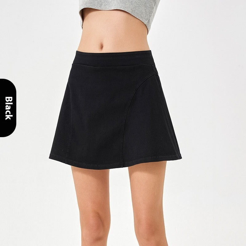 Spring And Summer High Elastic Fake Two Pieces Denim Yoga Skirts