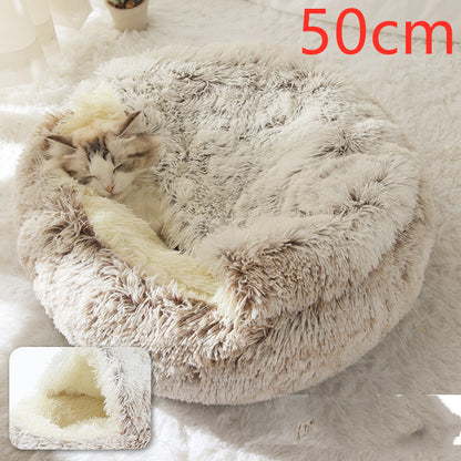 2-in-1 Pet Bed - Round Plush Winter - Amanluxe
