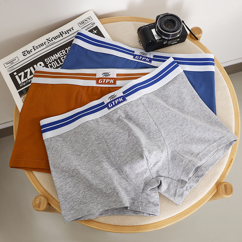New Men's Underwear Pure Color Cotton Mid-waist Underwear