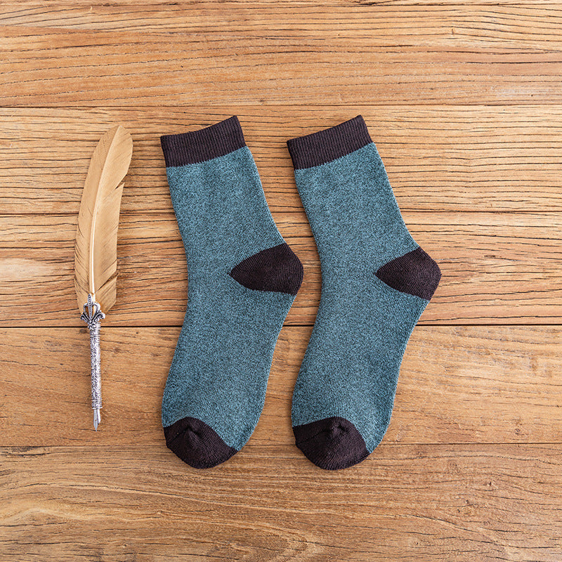 Socks men's winter thickened warm double terry socks men's casual cotton medium tube socks rib color matching towel socks
