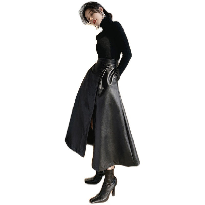 Black Mid-length Skirt With A High Waist And Slimming Hips