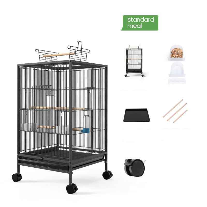 Large Parrot Cage - Black/White 45x45x86cm - Amanluxe