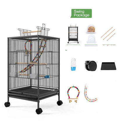 Large Parrot Cage - Black/White 45x45x86cm - Amanluxe