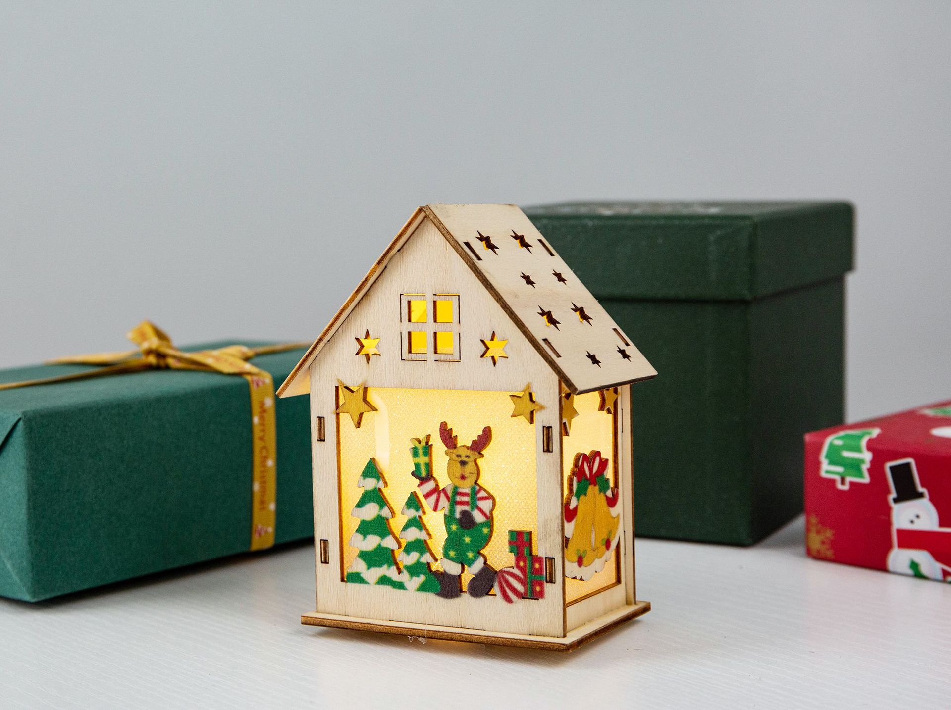 Christmas Decorations Wooden House Luminous Colored Cabin Decoration Ornaments