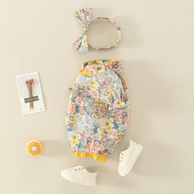 Infant Cheongsam Short-sleeved Jumpsuit Summer Dress New Baby Girl Ethnic Style Floral