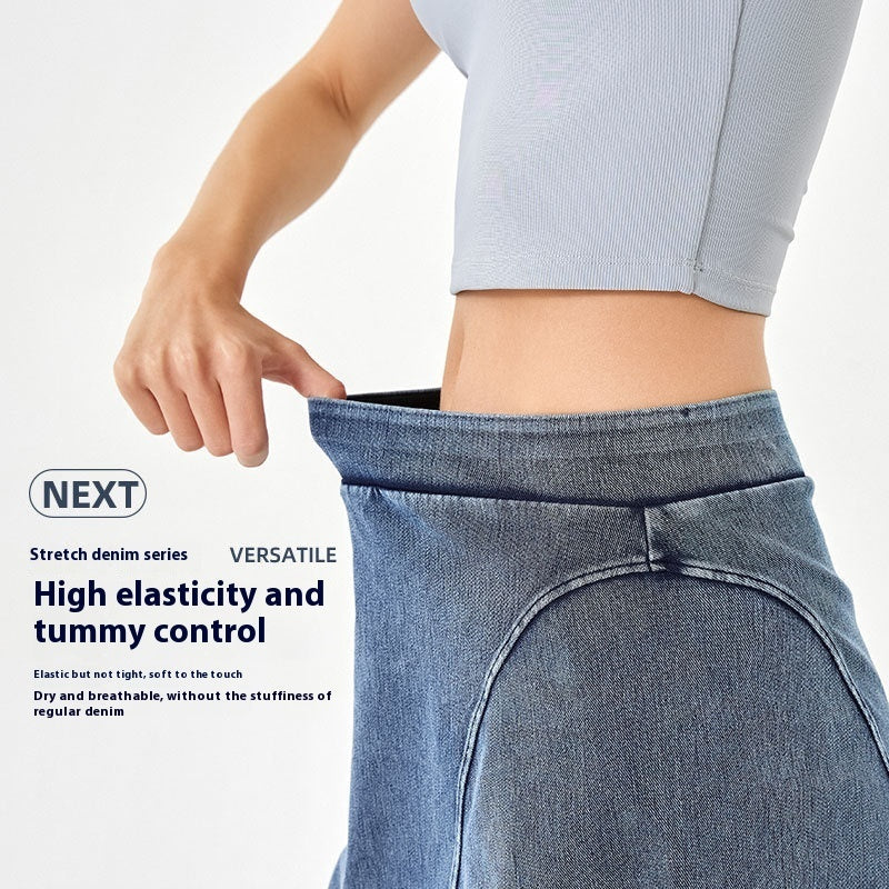 Spring And Summer High Elastic Fake Two Pieces Denim Yoga Skirts