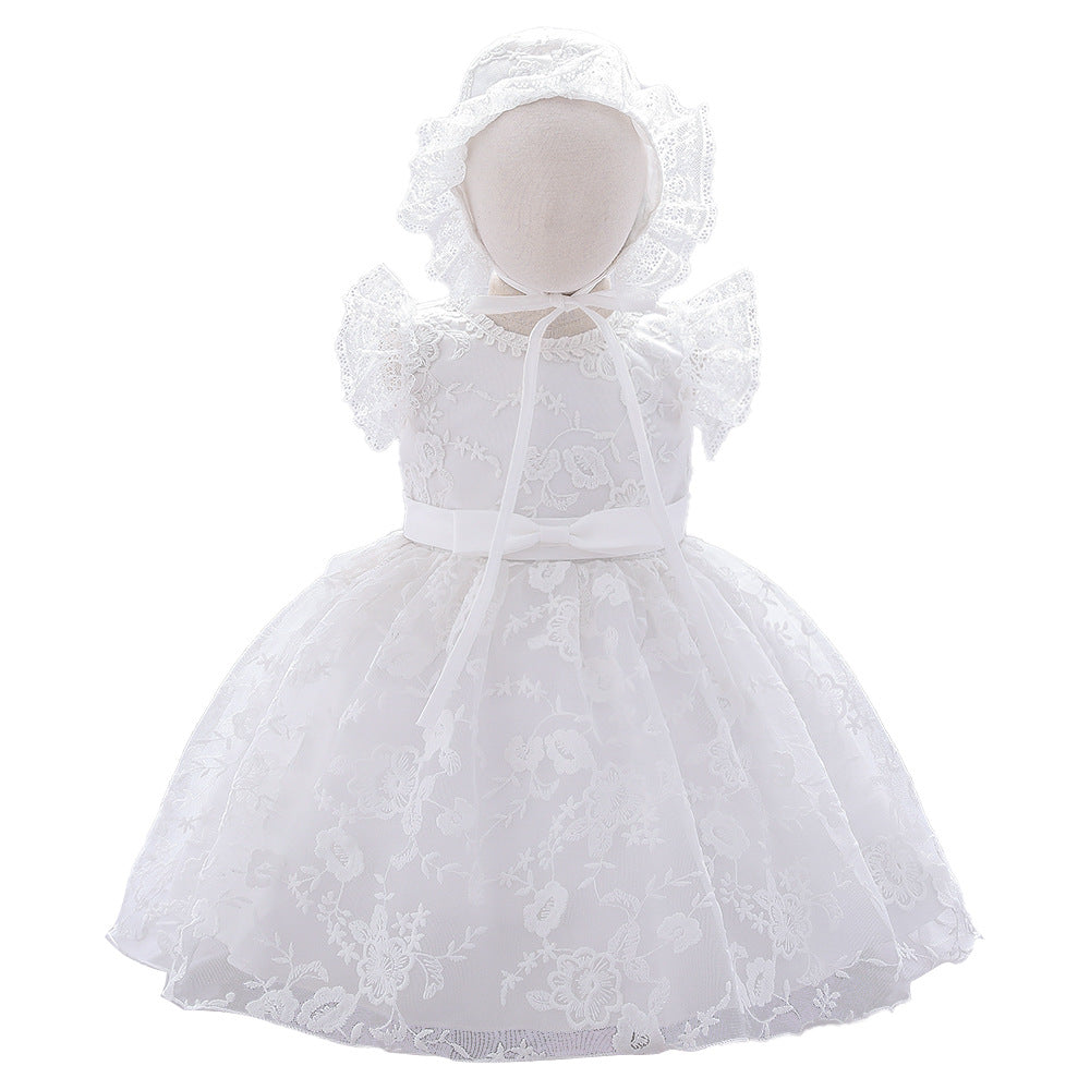 Children's white wedding princess dress pattern lace