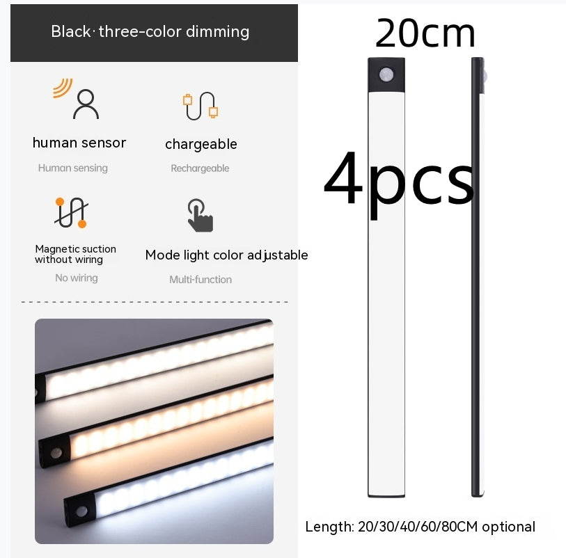 Smart Infrared Sensor Lamp Wireless Magnetic Long Cabinet Light With Rechargeable Hallway Wardrobe