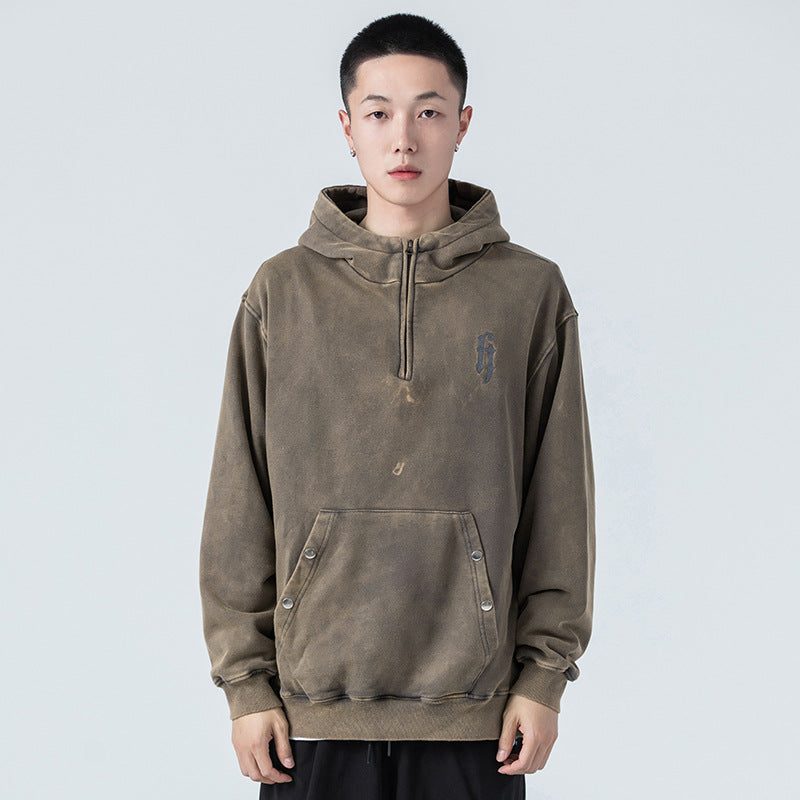 Washed And Distressed Sweater Men's Hooded Tide Brand