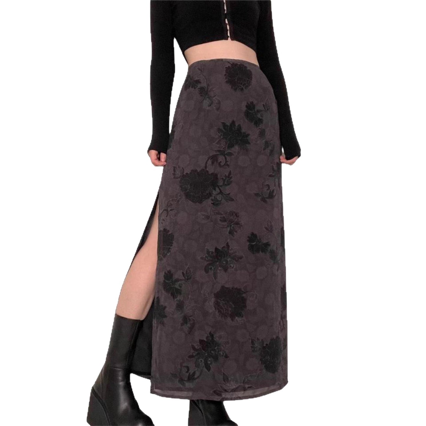 Split Skirt Versatile Casual Fashion Plant Flower Digital Printing