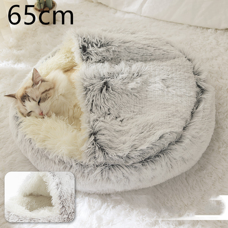 2-in-1 Pet Bed - Round Plush Winter - Amanluxe