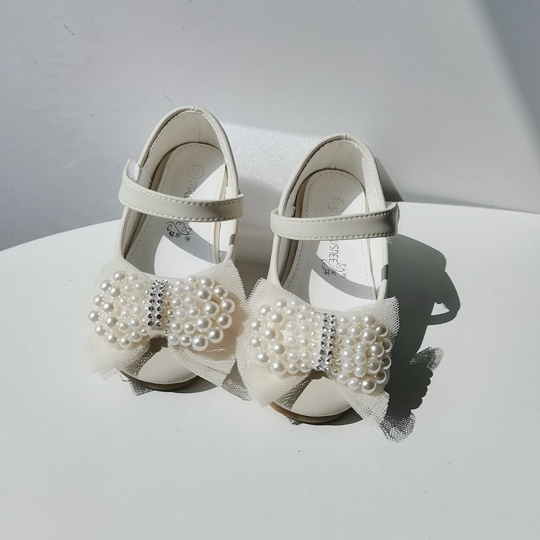 Princess Shoes Girls' Pearl Bow Leather Shoes Wedding Shoes