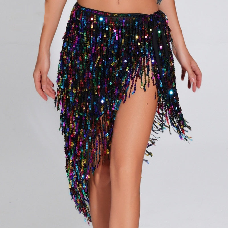 Women's Sequined Tassel Triangle Hip Bag Waist Scarf