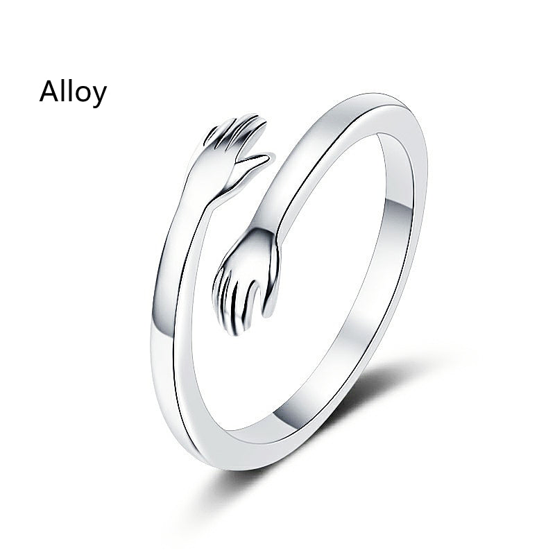 S925 Silver Hug Palm Finger Smooth Exquisite Couple Ring