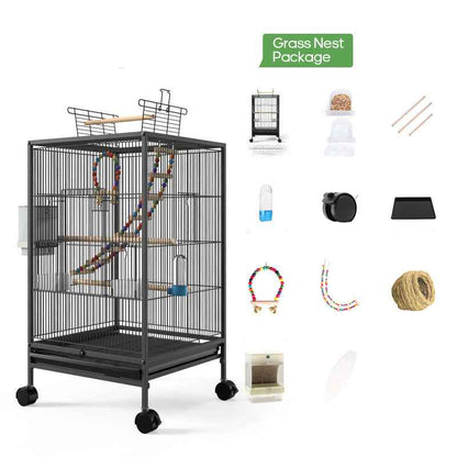 Large Parrot Cage - Black/White 45x45x86cm - Amanluxe