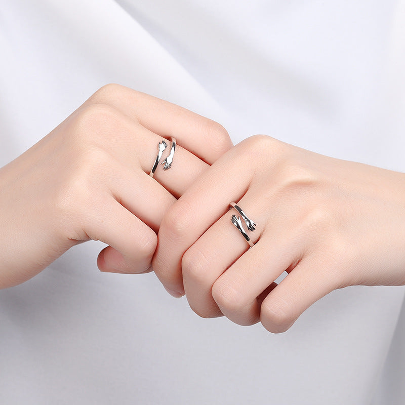 S925 Silver Hug Palm Finger Smooth Exquisite Couple Ring